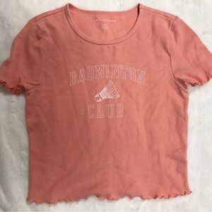 American Eagle Outfitters Pink 'Badminton Club' Short Sleeve Tee